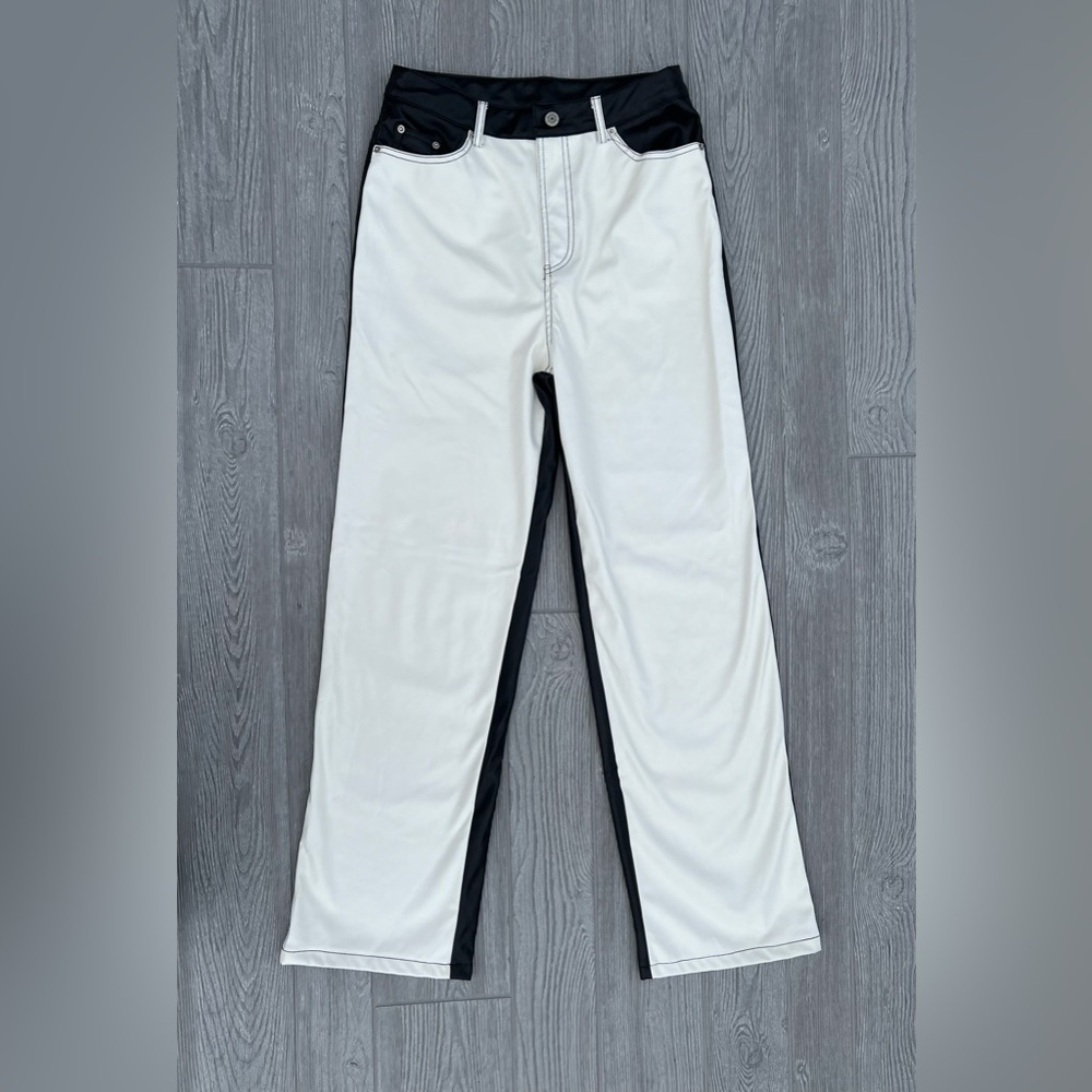 NWT Papermoon Colorblock Vegan Leather High Rise Pants Black White M